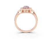 Fancy Pink Pear Cut Diamond Halo Engagement Ring Set in Rose gold with Milgrain Pavé Band