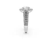 Oval Cut Diamond Halo Engagement Ring Set in White gold with Split Shank and Prong Setting