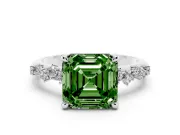 Fancy Green Asscher Cut Diamond Solitaire Vine Band Ring Set in White gold with Round Accents and Prong Setting
