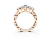 Pear-Shaped Vintage Three Stone Engagement Ring Setting for a Fancy Blue Lab-Grown Diamond | Graduated Pavé | Rose Gold