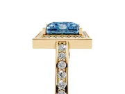 Princess Cut Sectioned Halo Engagement Ring Setting for a Fancy Blue Lab-Grown Diamond | Yellow Gold