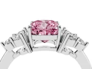 Fancy Pink Cushion Cut Diamond Solitaire Ring Set in Silver with Cluster Accents on Each Side