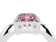 Fancy Pink Princess Cut Diamond Halo Engagement Ring Set in Platinum with Plain Split Shank and Prong Setting