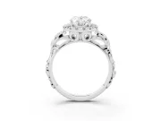 Oval Cut Diamond Halo Ring Set in Platinum with Scrollwork Band and Prong Setting