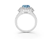 Fancy Blue Heart Cut Diamond Halo Split Shank Engagement Ring Set in White gold with Prong-Held Center Stone