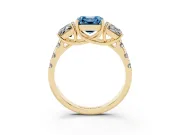 Asscher Cut Three Stone Engagement Ring Setting for a Fancy Blue Lab-Grown Diamond | Accented Shoulders | Yellow Gold