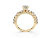 Radiant Cut Shared Prong Engagement Ring Setting | Two-Row Band | Yellow Gold
