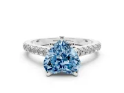 Heart-Shaped Hidden Halo Pave Engagement Ring Setting for a Fancy Blue Lab-Grown Diamond | Claw Prongs | White Gold