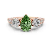 Pear-Shaped Three Stone Engagement Ring Setting for a Fancy Green Lab-Grown Diamond | Graduated Pave Band | Rose Gold