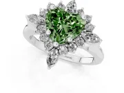Fancy Green Heart Cut Diamond Cluster Halo Ring Set in Platinum with Marquise and Round Accents