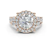 Round Halo Side Cluster Engagement Ring Setting | Graduated Channel Band | Rose Gold