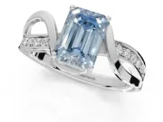 Emerald Cut Bypass Solitaire Engagement Ring Setting for a Fancy Blue Lab-Grown Diamond | Pavé Strands | Platinum