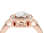 Pear Cut Diamond Halo Engagement Ring Set in Rose gold with Milgrain Pavé Band