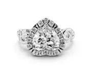 Heart-Shaped Vintage Filigree Halo Engagement Ring Setting | Scroll Shoulders | Sterling Silver