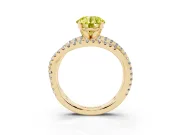 Fancy Yellow Round Cut Diamond Solitaire Twist Band Ring Set in Yellow gold with Pavé Setting and Prong Head