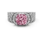 Cushion Cut Vintage Pave Engagement Ring Setting for a Fancy Pink Lab-Grown Diamond | Milgrain Edges | Platinum