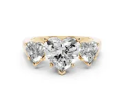 Heart-Shaped Three Stone Engagement Ring Setting | Plain Squared Band | Yellow Gold