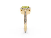 Fancy Yellow Emerald Cut Diamond Floral Halo Ring Set in Yellow gold with Pavé Band and Prong Setting