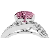 Fancy Pink Heart Cut Diamond Halo Ring Set in Platinum with Marquise and Pavé Band in Prong Setting