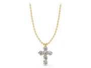 Round Lab-Grown Diamond Mini Cross Pendant Necklace | Individual Prongs | Yellow Gold