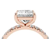 Princess Cut Pavé Solitaire Engagement Ring Setting | Shared Prong Band | Rose Gold