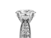 Oval Cut Diamond Solitaire Ring Set in Platinum with Milgrain Double Row Round Pavé Band