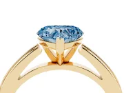 Fancy Blue Heart Cut Diamond Solitaire Ring Set in Yellow gold with Prong Setting and Classic Band