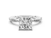 Princess Cut Twisted Solitaire Engagement Ring Setting | Beaded Twist Band | Sterling Silver