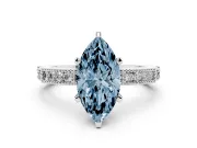 Fancy Blue Marquise Cut Diamond Solitaire Ring Set in White gold with Slim Pavé Band and Prong Setting