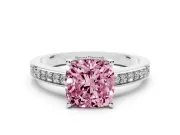 Cushion Cut Pave Engagement Ring Setting for a Fancy Pink Lab-Grown Diamond | Accented Basket | Sterling Silver
