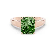 Fancy Green Radiant Cut Diamond Solitaire Engagement Ring Set in Rose gold with Prong Setting and Tapered Band