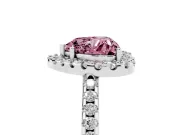 Heart-Shaped Pave Halo Engagement Ring Setting for a Fancy Pink Lab-Grown Diamond | Pave Band | Platinum