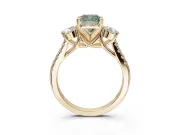Cushion Cut Three-Stone Engagement Ring Setting for a Fancy Green Lab-Grown Diamond | Yellow Gold
