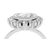 Oval Cut Diamond Halo Ring Set in White gold with Milgrain Edge and Round Prong Setting