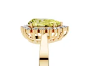 Fancy Yellow Pear Cut Diamond Halo Ring Set in Yellow gold with Round Halo and Smooth Solitaire Band