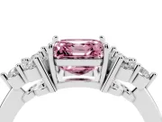 Fancy Pink Asscher Cut Diamond Solitaire Ring Set in Platinum with Cluster Accents on Each Side