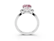 Fancy Pink Three-Stone Heart Cut Diamond Twist Band Ring Set in Platinum with Pavé Accents and Prong Setting