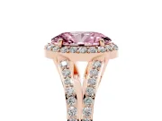Oval Halo Engagement Ring Setting for a Fancy Pink Lab-Grown Diamond | V-Split Pavé Band | Rose Gold