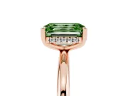 Fancy Green Emerald Cut Diamond Solitaire Engagement Ring Set in Rose gold with Prong Setting and Polished Band