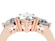 Marquise Cut Diamond Three-Stone Ring Set in Rose gold with Prong Setting and Classic Band