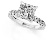 Princess Cut Pavé Solitaire Engagement Ring Setting | Scalloped Accent Row | Sterling Silver
