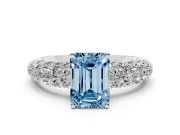 Emerald Cut Multi Row Pave Engagement Ring Setting for a Fancy Blue Lab-Grown Diamond | White Gold