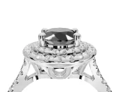 Oval Double Halo Engagement Ring Setting for a Black Center | Pavé Shoulders | Sterling Silver