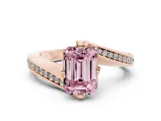 Emerald Cut Bypass Pavé Solitaire Engagement Ring Setting for a Fancy Pink Lab-Grown Diamond | Angled Head | Rose Gold