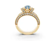 Fancy Blue Marquise Cut Diamond Milgrain Halo Pavé Engagement Ring Set in Yellow gold with Prong Setting