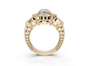 Radiant Cut Vintage Floral Halo Engagement Ring Setting | Engraved Milgrain Band | Yellow Gold