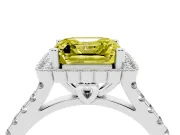 Fancy Yellow Asscher Cut Diamond Milgrain Floral Halo Engagement Ring Set in Silver with Pavé Band