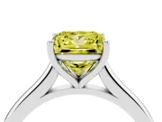 Fancy Yellow Princess Cut Diamond Solitaire Ring Set in Platinum with Cathedral Band and Prong Setting