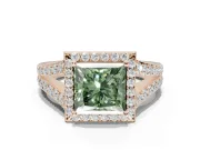 Princess Cut Halo Pavé Engagement Ring Setting for a Fancy Green Lab-Grown Diamond | Narrow Split Shank | Rose Gold