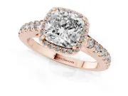 Cushion Cut Halo Pavé Engagement Ring Setting | Single Row Shoulders | Rose Gold